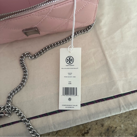New TORY BURCH WILLA GLAZED CHAIN WALLET Rose pink - Picture 3 of 8